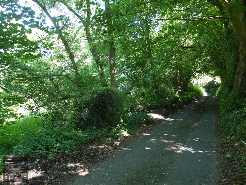 Plas-ym-Mhowys oil works, close to point in which the railway to the cannel mines passed beneath the road. June 2014