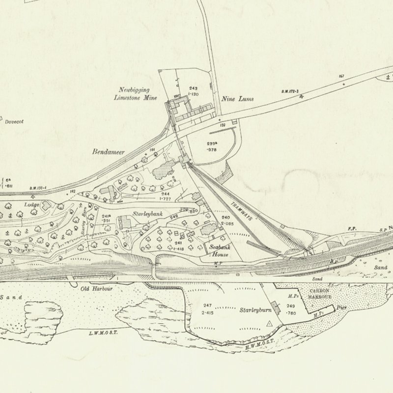Newbigging No.1 & 2 Mines - 25" OS map c.1914, courtesy National Library of Scotland