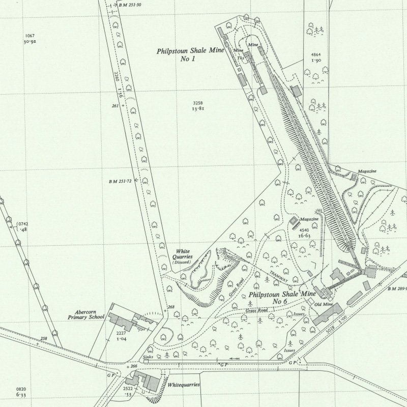 Philpstoun No.6 (Whitequarries) Mine - 1:2,500 OS map c.1955, courtesy National Library of Scotland