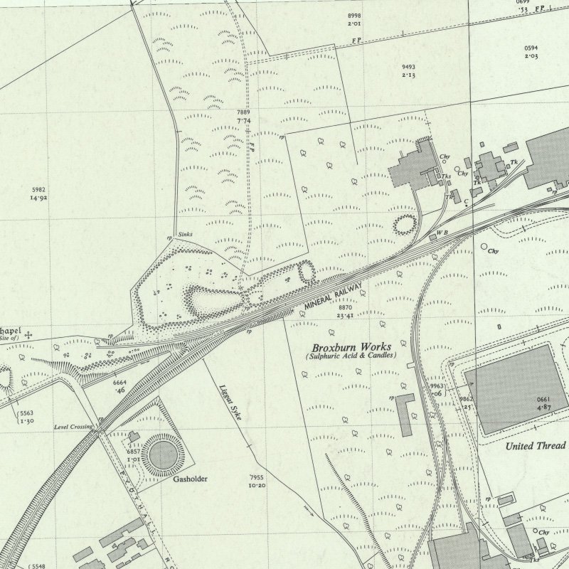 Pyothall No.5 Pit - 1:2,500 OS map c.1955, courtesy National Library of Scotland