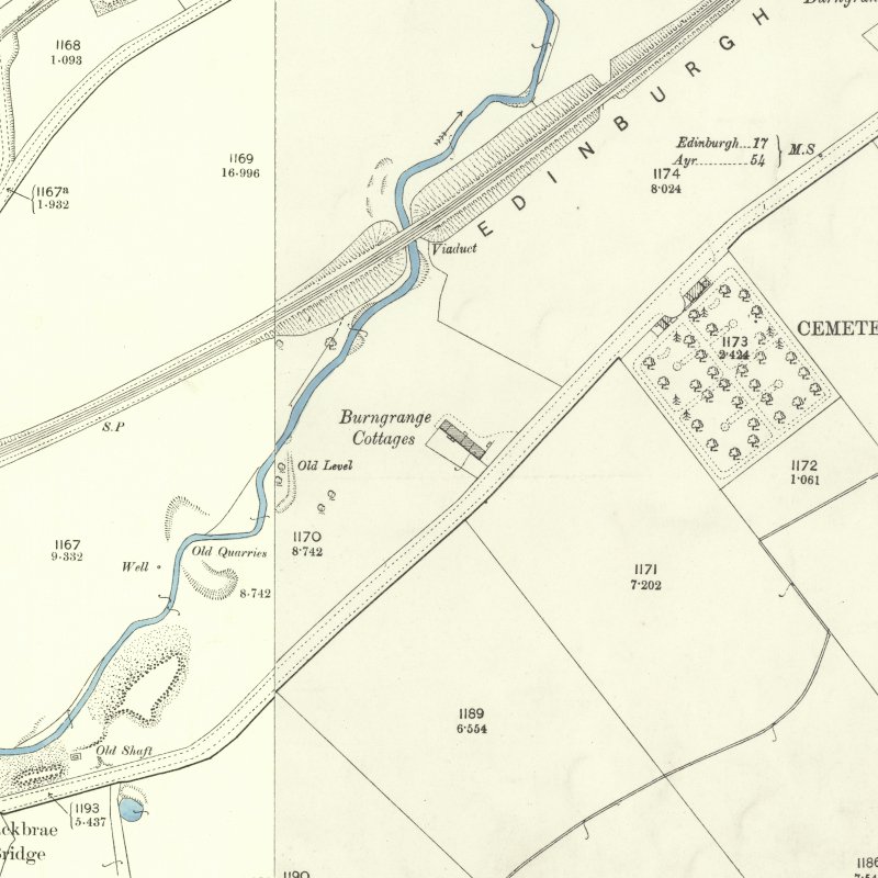 Burngrange Cottages - 25" OS map c.1895, courtesy National Library of Scotland