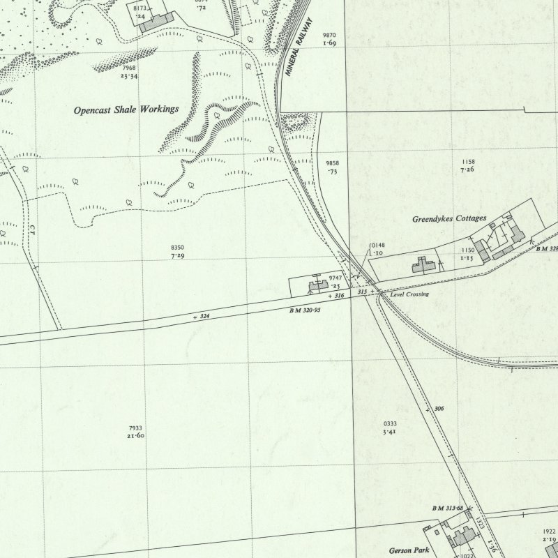 Greendykes Cottages - 1:2,500 OS map c.1955, courtesy National Library of Scotland