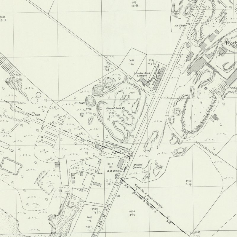 Meadow Bank Cottages - 1:2,500 OS map c.1958, courtesy National Library of Scotland