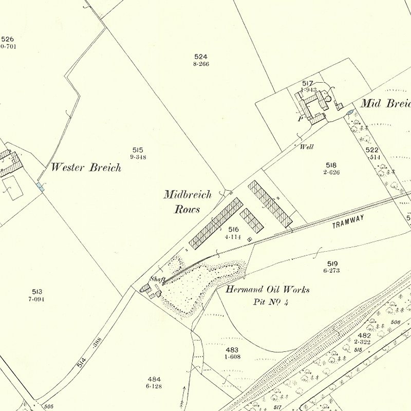 Mid Breich Rows - 25" OS map c.1897, courtesy National Library of Scotland