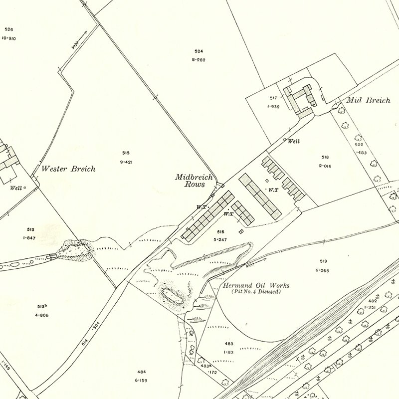 Mid Breich Rows - 25" OS map c.1907, courtesy National Library of Scotland