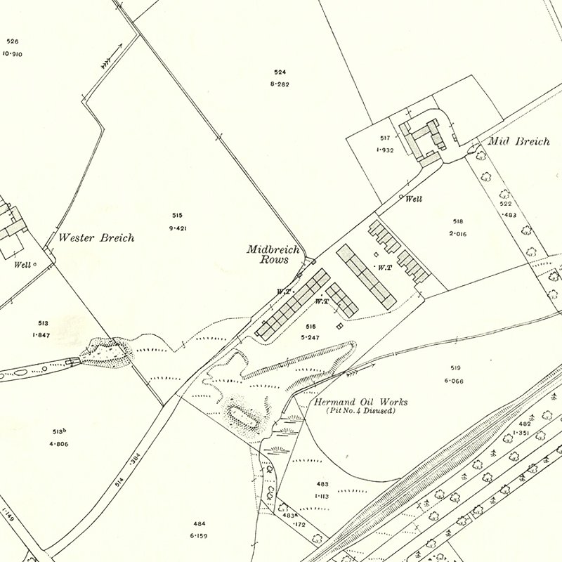 Mid Breich Rows - 25" OS map c.1907, courtesy National Library of Scotland