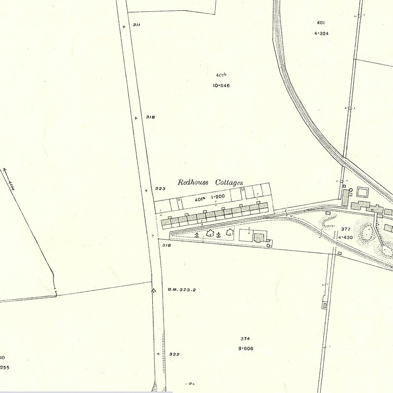 Redhouse Cottages - 25" OS map c.1917, courtesy National Library of Scotland