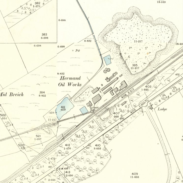 Breich Oil Works - 25" OS map c.1895, courtesy National Library of Scotland