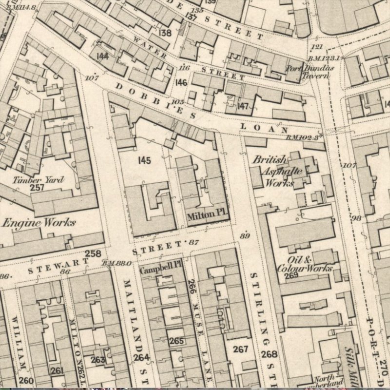 British Asphalte Oil Works - 25" OS map c.1860, courtesy National Library of Scotland