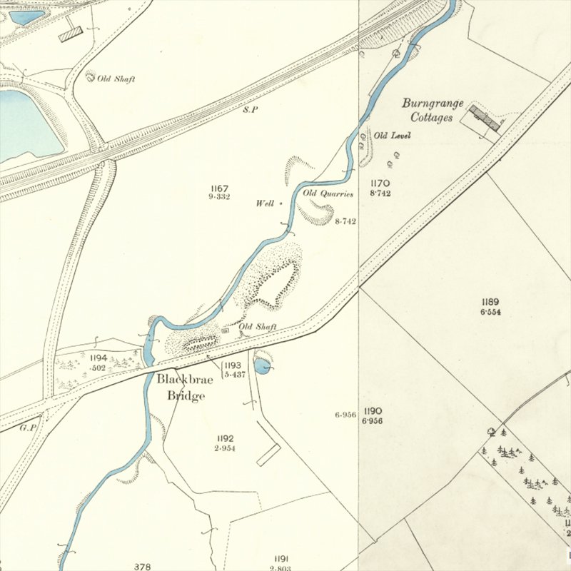 Burngrange Shale Oil Works - 25" OS map c.1895, courtesy National Library of Scotland