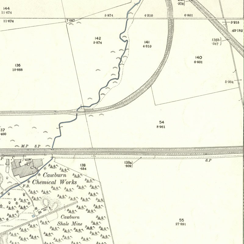 Cawburn Oil Works - 25" OS map c.1897, courtesy National Library of Scotland