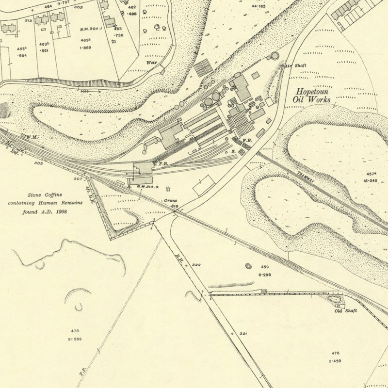 Hopetoun Oil Works - 25" OS map c.1917, courtesy National Library of Scotland