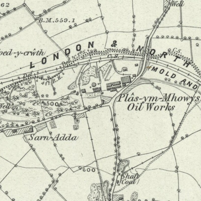 Plas-Ym-Mhowys Oil Works - 6" OS map c.1872, courtesy National Library of Scotland
