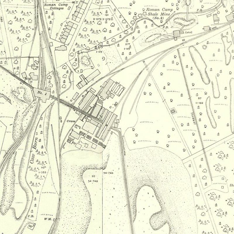 Roman Camp Oil Works - 25" OS map c.1916, courtesy National Library of Scotland